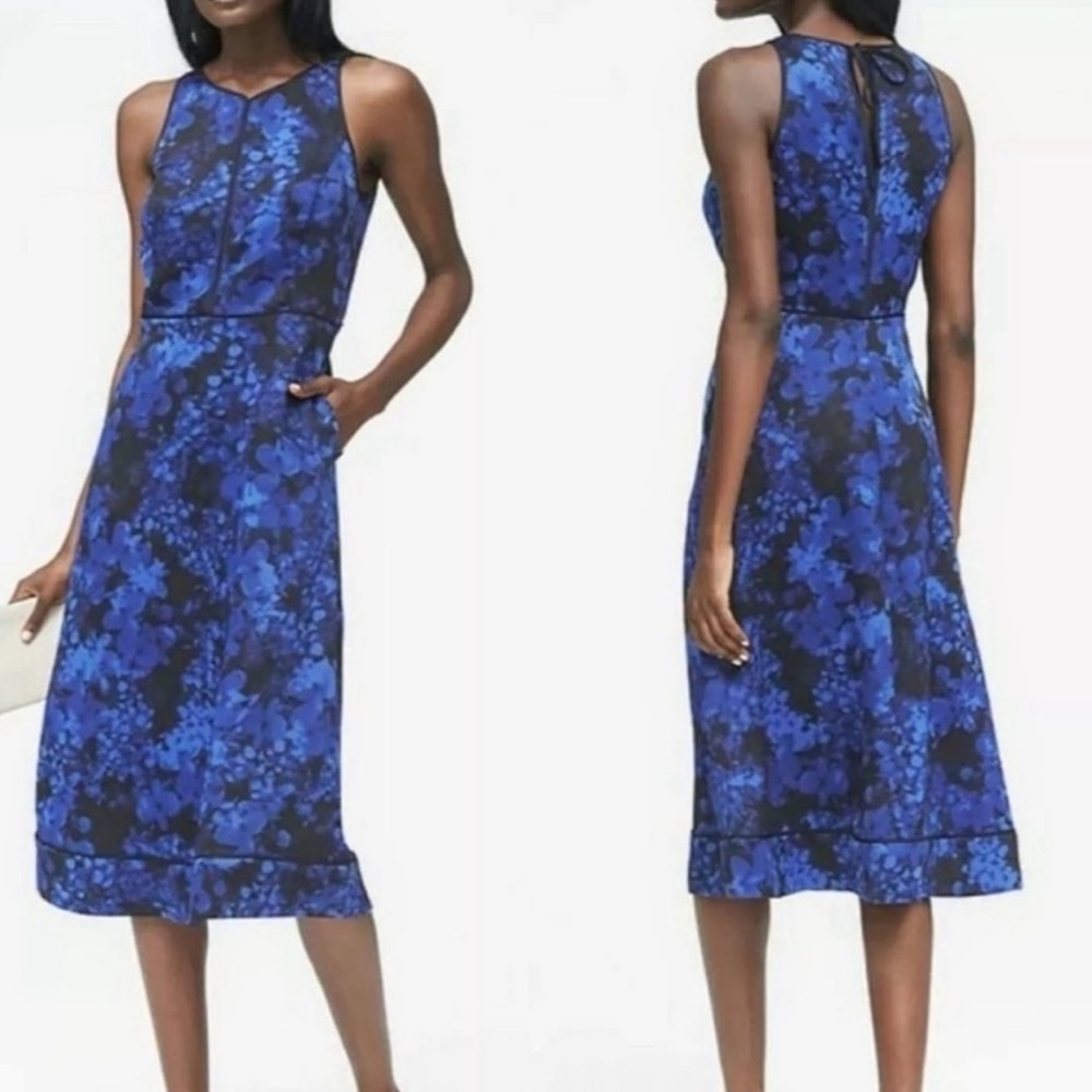 Banana Republic Kristi Midi Blue Black Floral Dress Size 8